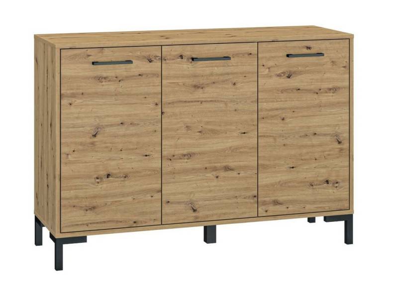 99rooms Kommode Nils II Eiche Artisan Dekor (Sideboard, Standschrank), 3-türig, mit Einlegeböden, viel Stauraum, Spanplatte, Modern Design von 99rooms
