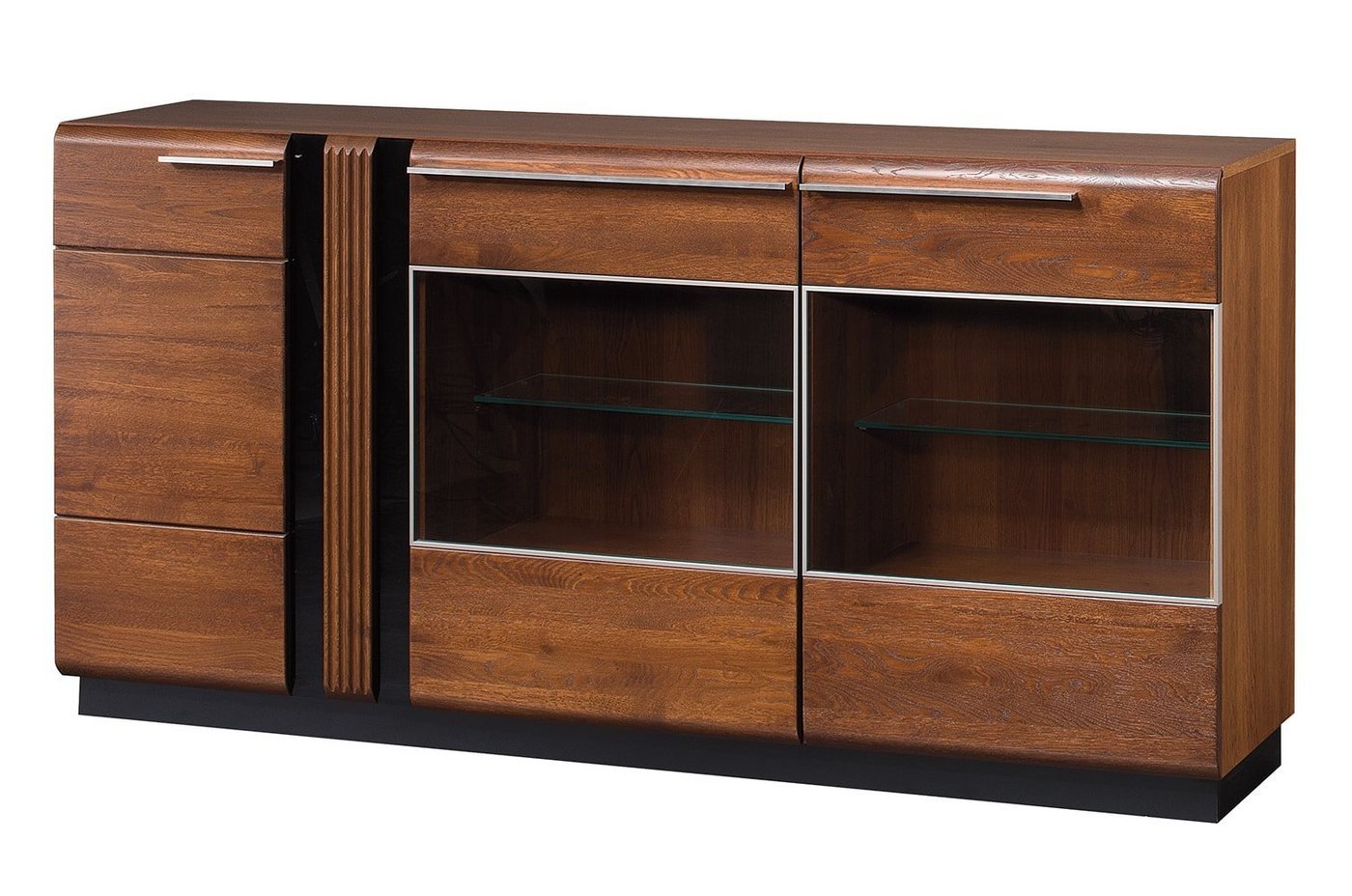 Stylefy Kommode Portolano II Massivholz (Sideboard, Schrank), wahlweise mit LED-Beleuchtung, Glaselemente, aus Massivholz von Stylefy