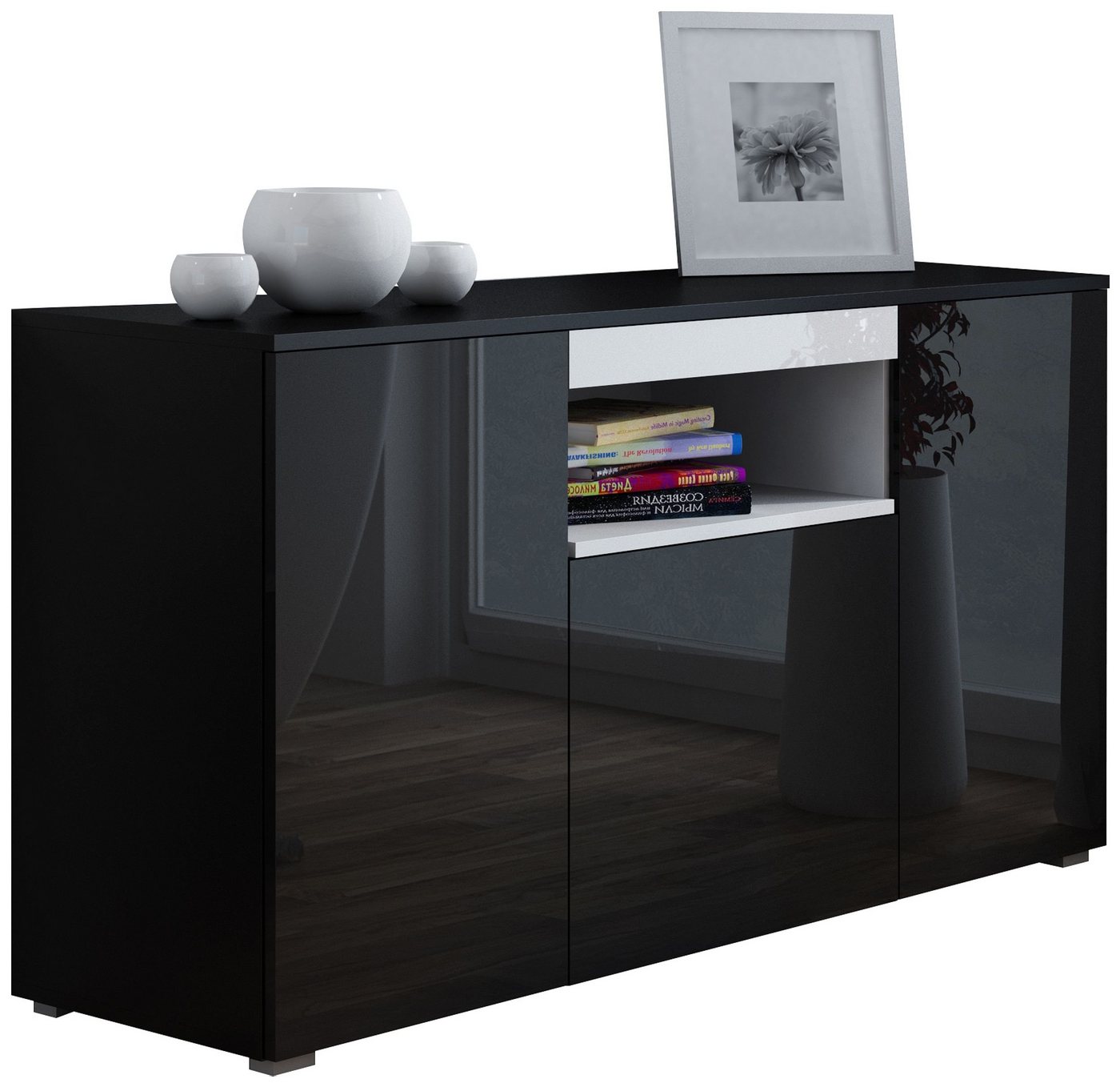 99rooms Kommode Veva 78x150x45 cm (Sideboard, Standschrank), mit Push-to-Open, viel Stauraum, Hochglanzfront, Modern Design von 99rooms