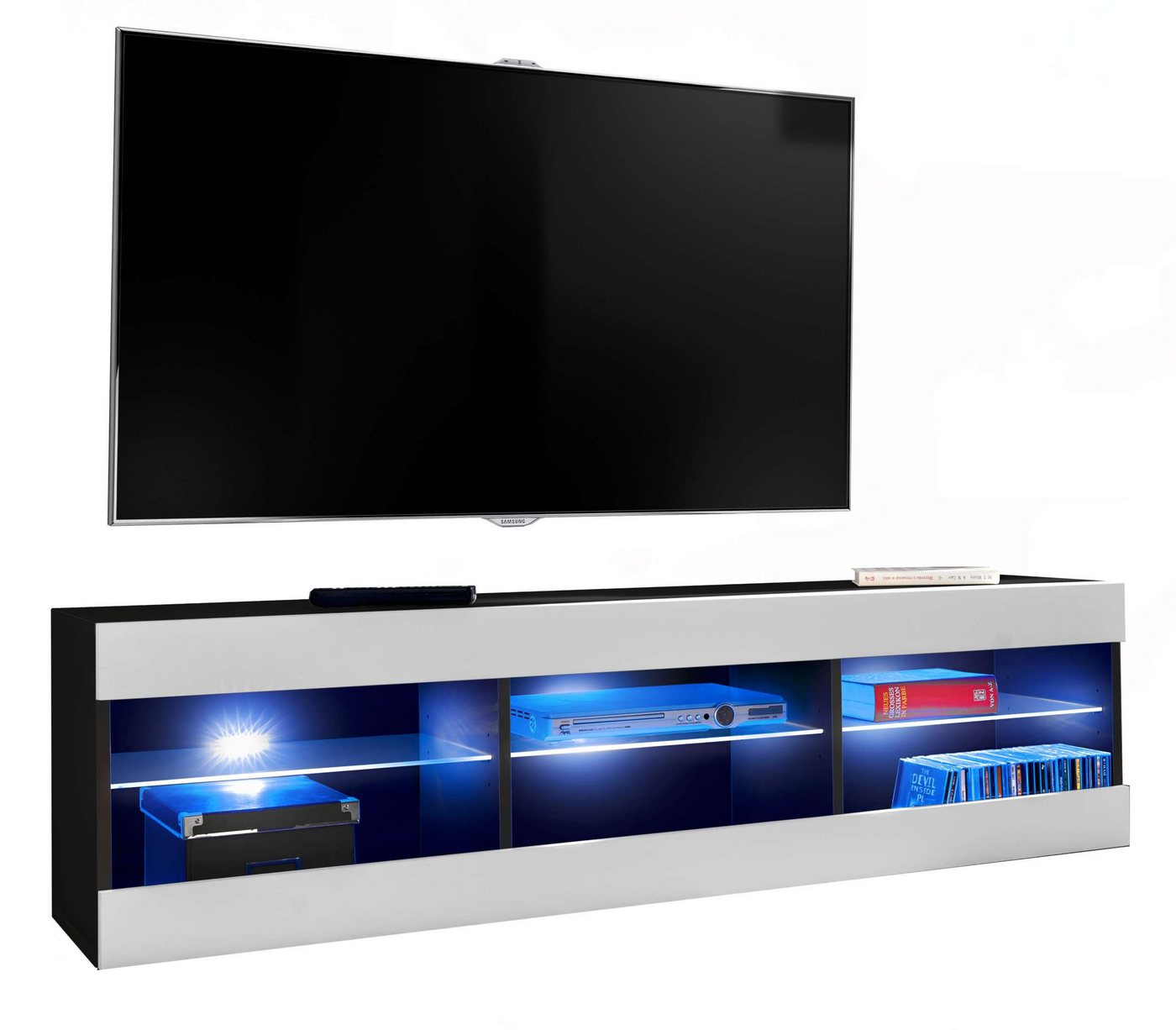 Stylefy Lowboard Azara (TV-Kommode, TV-Schrank, Fernsehschrank), wahlweise mit LED-Beleuchtung, Hochglanzfront, Glaseinlegeböden, Modern Design, aus Holzwerkstoff, viel Stauraum, variabel stellbar von Stylefy