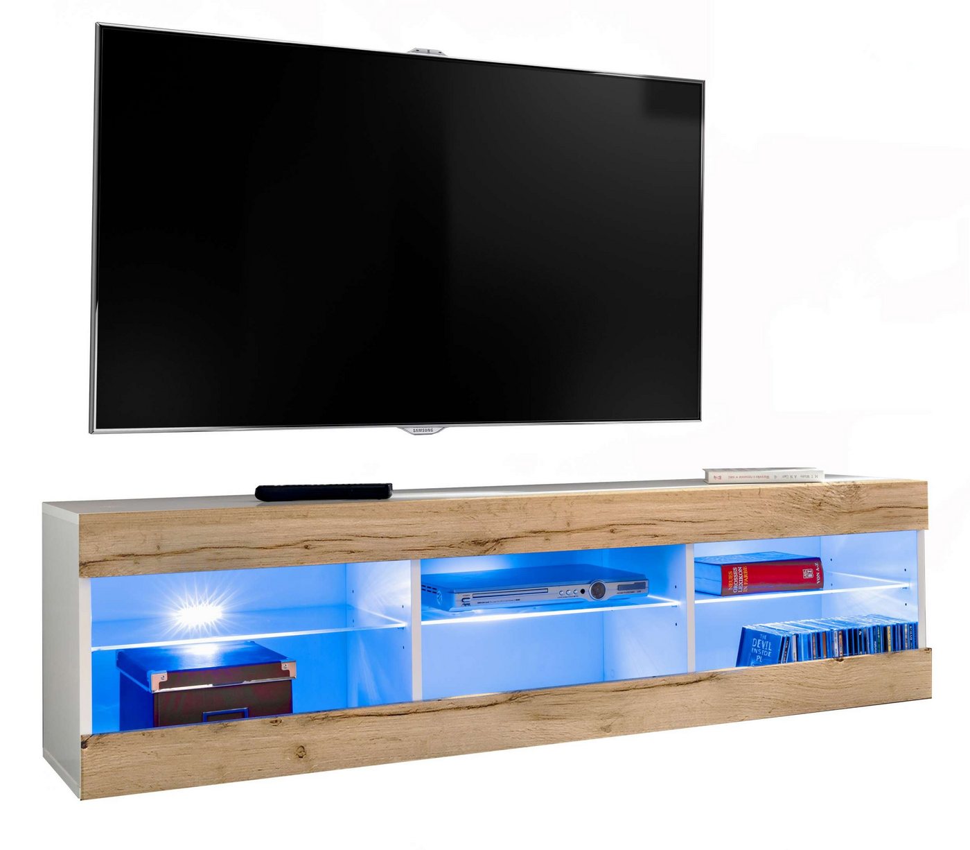 Stylefy Lowboard Azara (TV-Kommode, TV-Schrank, Fernsehschrank), wahlweise mit LED-Beleuchtung, Hochglanzfront, Glaseinlegeböden, Modern Design, aus Holzwerkstoff, viel Stauraum, variabel stellbar von Stylefy