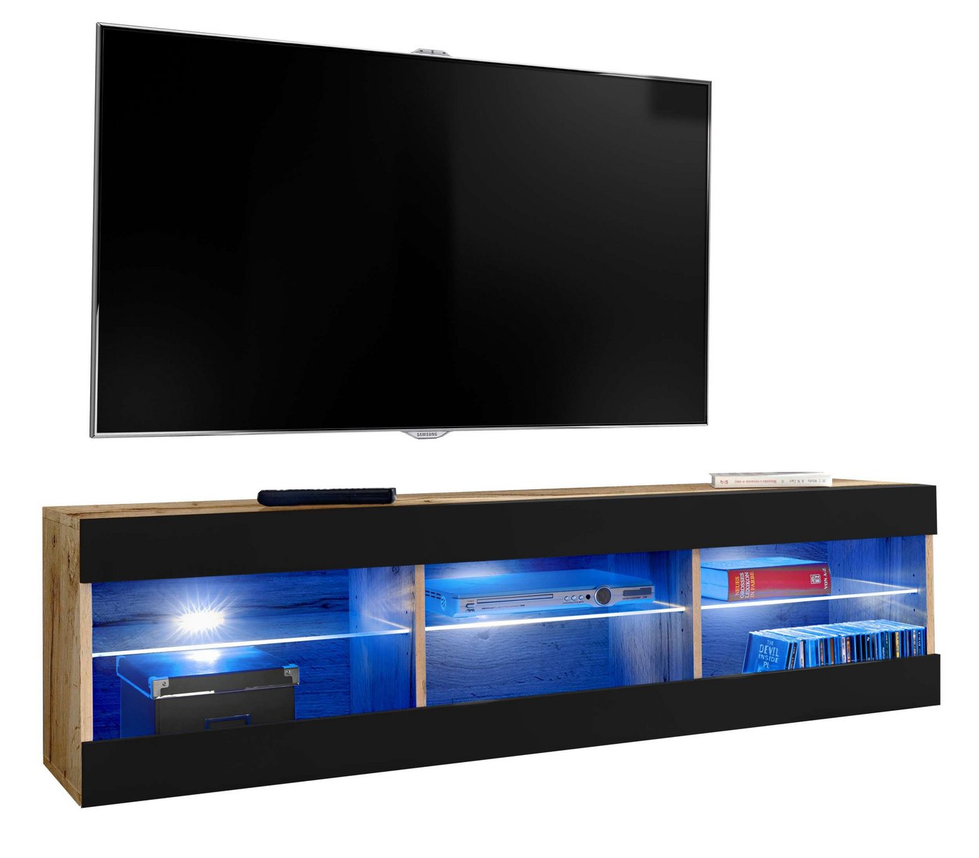 Stylefy Lowboard Azara (TV-Kommode, TV-Schrank, Fernsehschrank), wahlweise mit LED-Beleuchtung, Hochglanzfront, Glaseinlegeböden, Modern Design, aus Holzwerkstoff, viel Stauraum, variabel stellbar von Stylefy