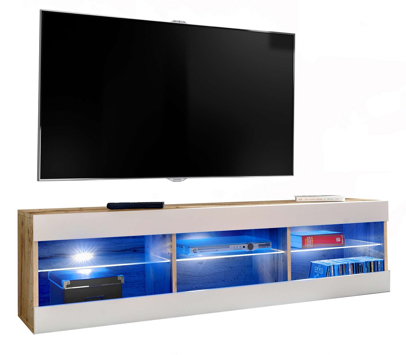 Stylefy Lowboard Azara (TV-Kommode, TV-Schrank, Fernsehschrank), wahlweise mit LED-Beleuchtung, Hochglanzfront, Glaseinlegeböden, Modern Design, aus Holzwerkstoff, viel Stauraum, variabel stellbar von Stylefy