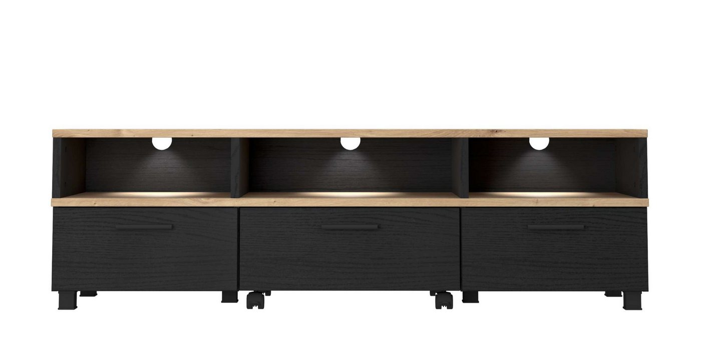 Stylefy Lowboard Kantos (TV-Kommode, TV-Schrank), mit 2 Schubladen, ausziehbarem Ablagefach, LED-Beleuchtung optional von Stylefy