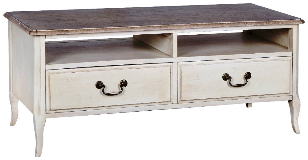 Stylefy Lowboard Limena Beige Kautschuk (TV-Kommode, TV-Schrank), aus Massivholz, rechteckig, mit Schubladen, Landhausstil von Stylefy