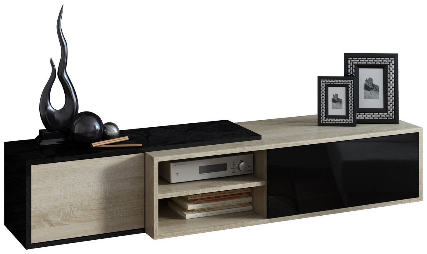 Stylefy Lowboard Sagmi I 180 cm (TV-Kommode, TV-Schrank), viel Stauraum, mit Fächern und Klapptüren, Push-to-Open, Hochglanzfront, Modern Design von Stylefy