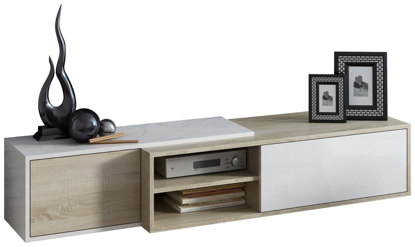 Stylefy Lowboard Sagmi I 180 cm (TV-Kommode, TV-Schrank), viel Stauraum, mit Fächern und Klapptüren, Push-to-Open, Hochglanzfront, Modern Design von Stylefy