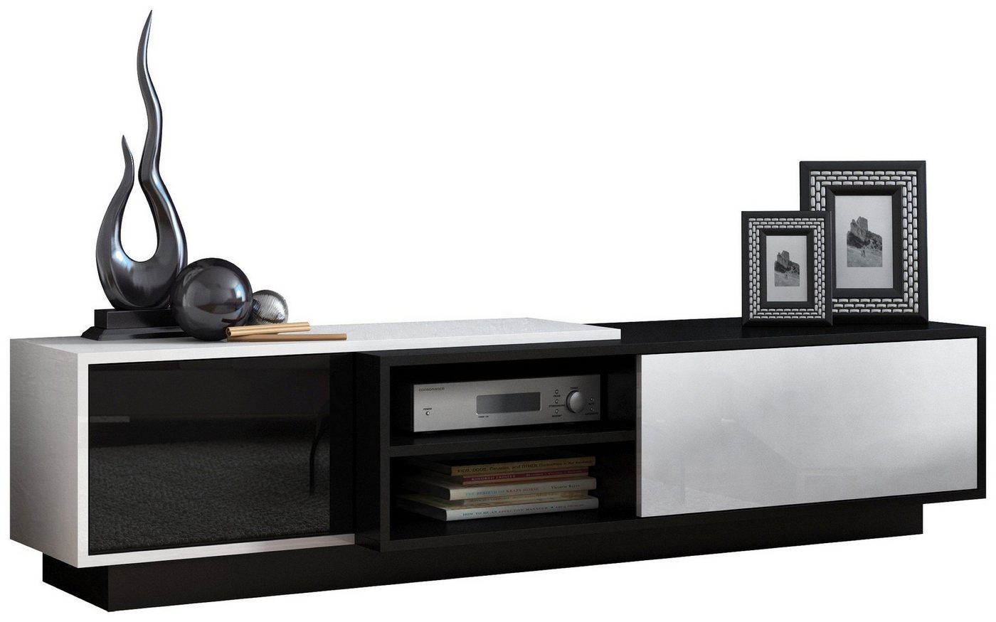 Stylefy Lowboard Sagmi I 180 cm (TV-Kommode, TV-Schrank), viel Stauraum, mit Klapptüren, Push-to-Open, Hochglanzfront, Modern Design von Stylefy