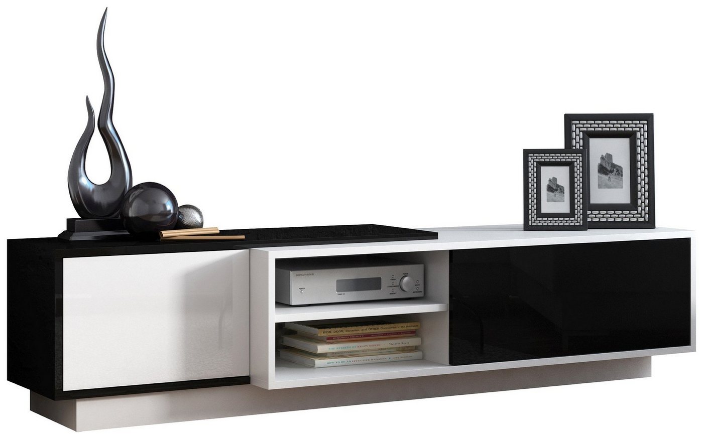 Stylefy Lowboard Sagmi I 180 cm (TV-Kommode, TV-Schrank), viel Stauraum, mit Klapptüren, Push-to-Open, Hochglanzfront, Modern Design von Stylefy