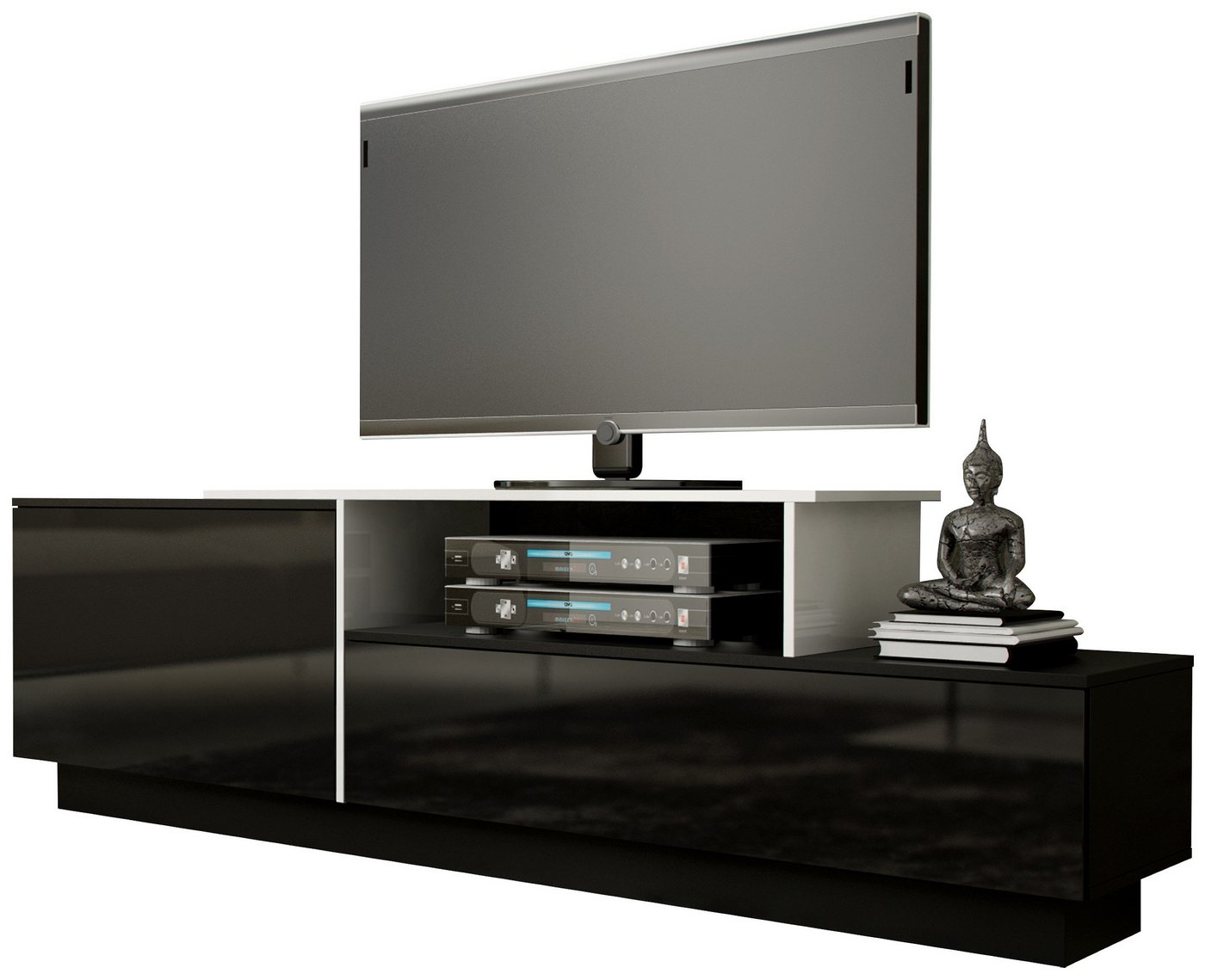 Stylefy Lowboard Sagmi III 180 cm (TV-Kommode, TV-Schrank), viel Stauraum, mit Fächern und Klapptüren, Push-to-Open, Hochglanzfront, Modern Design von Stylefy