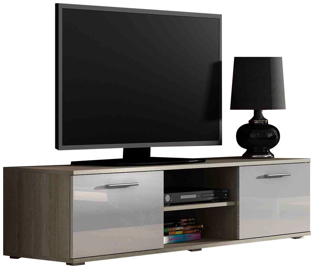 99rooms Lowboard Saho 140 cm (TV-Kommode, TV-Schrank), viel Stauraum, variabel stellbar, Hochglanzfront, Modern Design von 99rooms