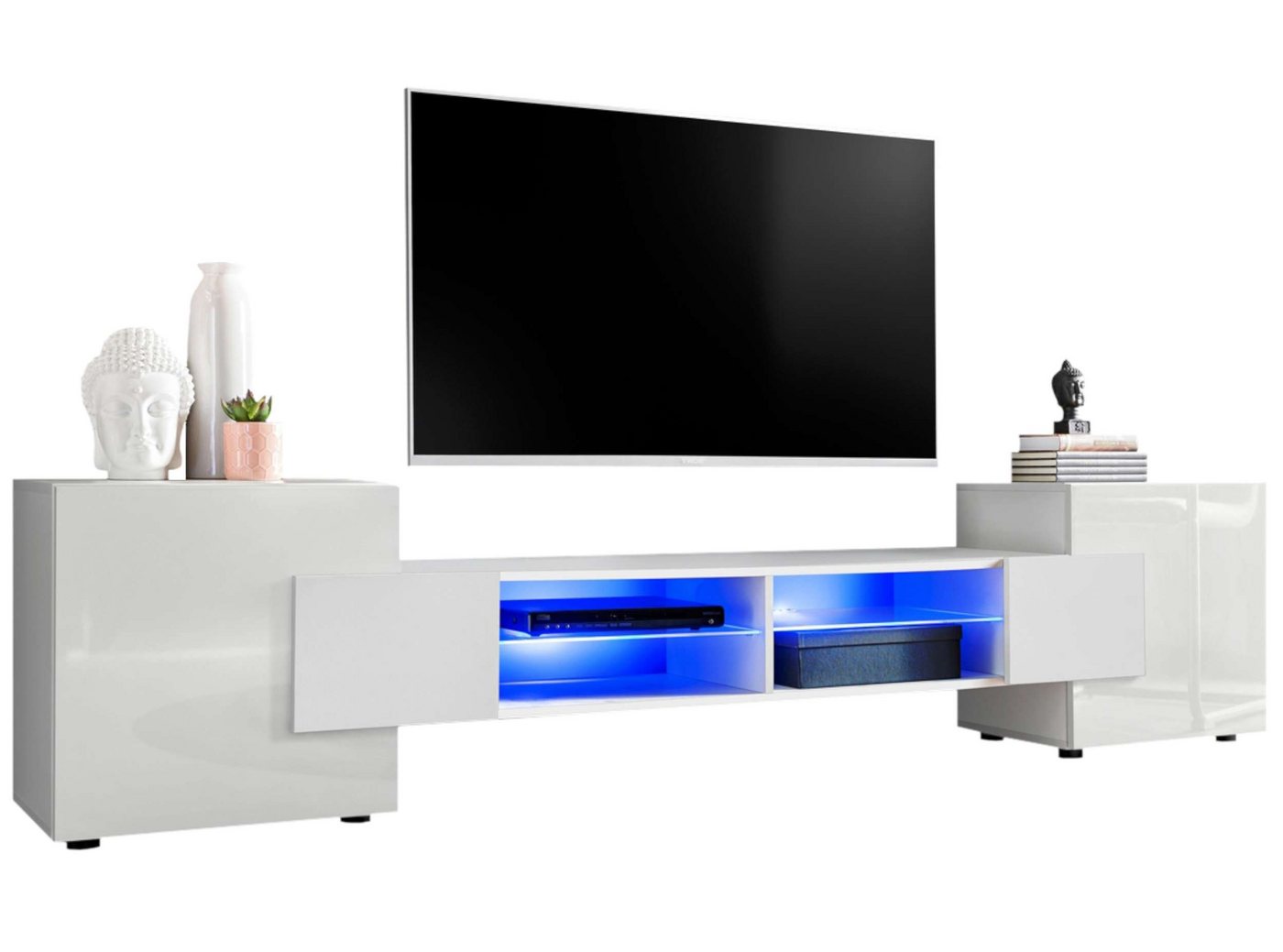 99rooms Lowboard Seoul I (TV-Kommode, TV-Schrank, Fernsehschrank), wahlweise mit LED-Beleuchtung, Hochglanzfront, Glaseinlegeböden von 99rooms