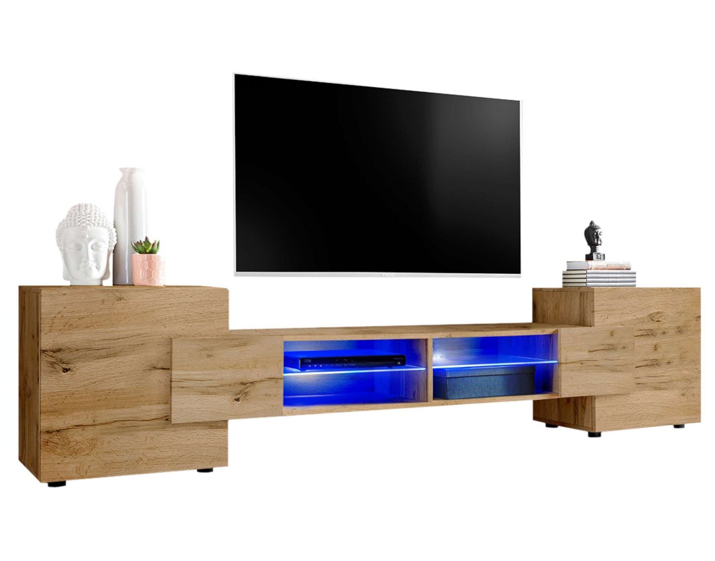 99rooms Lowboard Seoul I (TV-Kommode, TV-Schrank, Fernsehschrank), wahlweise mit LED-Beleuchtung, Hochglanzfront, Glaseinlegeböden von 99rooms
