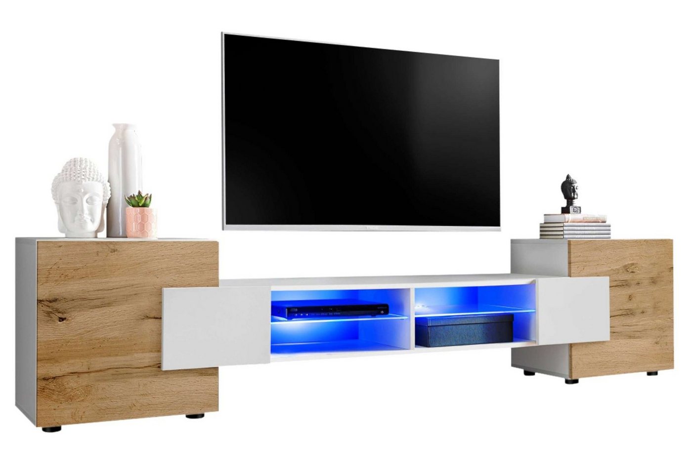 Stylefy Lowboard Seoul II (TV-Kommode, TV-Schrank, Fernsehschrank), wahlweise mit LED-Beleuchtung, Hochglanzfront, Glaseinlegeböden, Modern Design, aus Holzwerkstoff, viel Stauraum, variabel stellbar von Stylefy