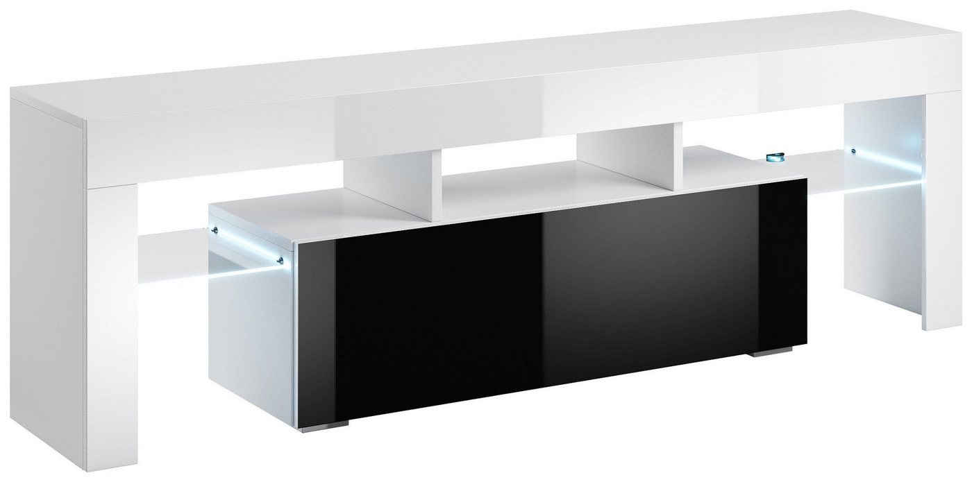 Stylefy Lowboard Taro 41x138x40 cm (TV-Kommode, TV-Schrank), Push-to-Open, mit Fächern, inkl. LED-Beleuchtung, Glaselemente, Hochglanzfront, Modern Design von Stylefy