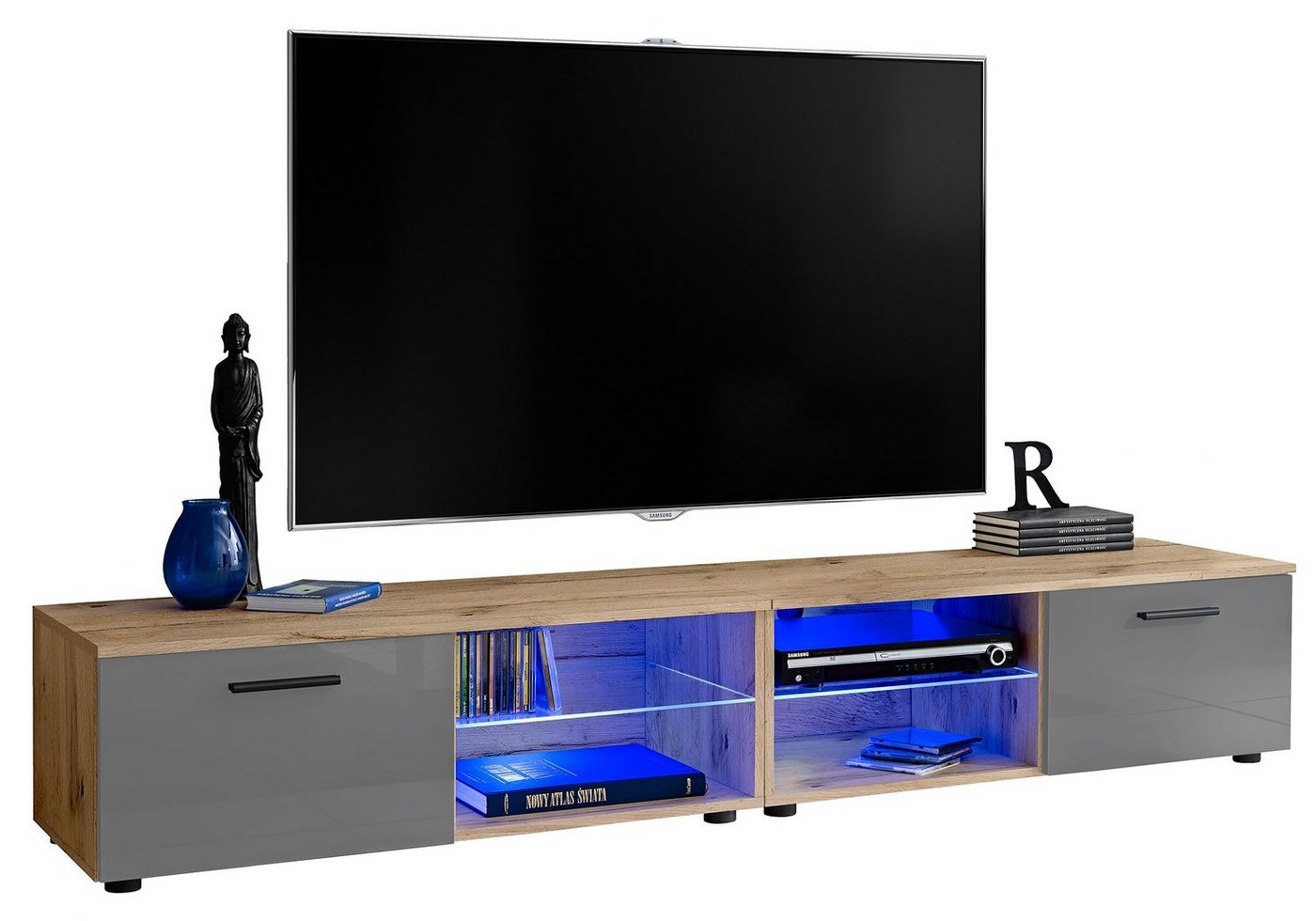 Stylefy Lowboard Teka XIII (TV-Kommode, TV-Schrank, Fernsehschrank), 2xLowboard, wahlweise mit LED-Beleuchtung, Modern Design, Hochglanzfront, viel Stauraum, variabel stellbar, für Wohnzimmer von Stylefy