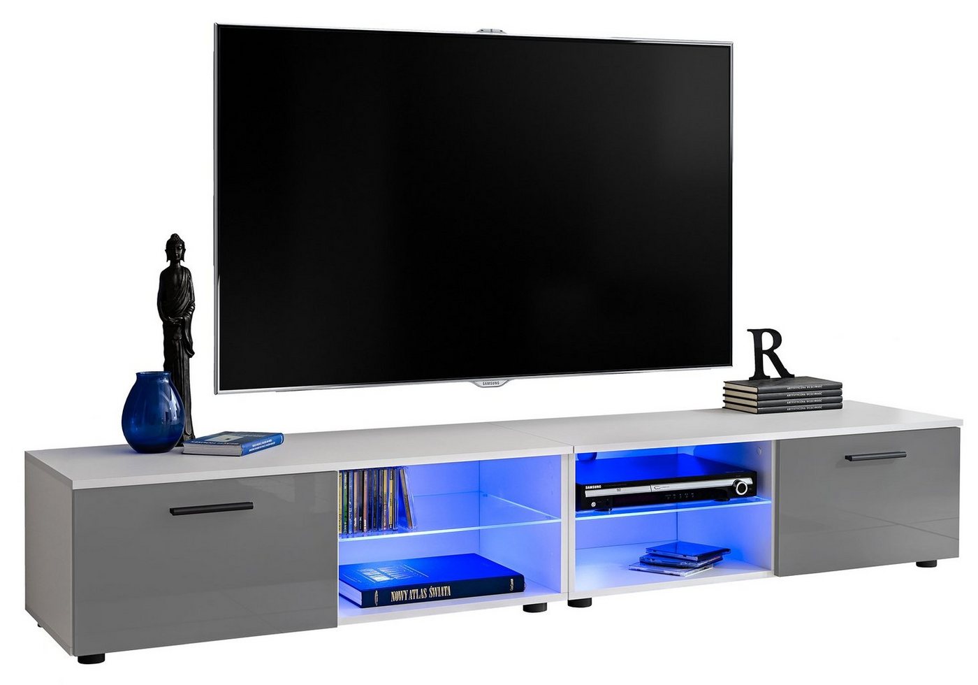 Stylefy Lowboard Teka XIII (TV-Kommode, TV-Schrank, Fernsehschrank), 2xLowboard, wahlweise mit LED-Beleuchtung, Modern Design, Hochglanzfront, viel Stauraum, variabel stellbar, für Wohnzimmer von Stylefy