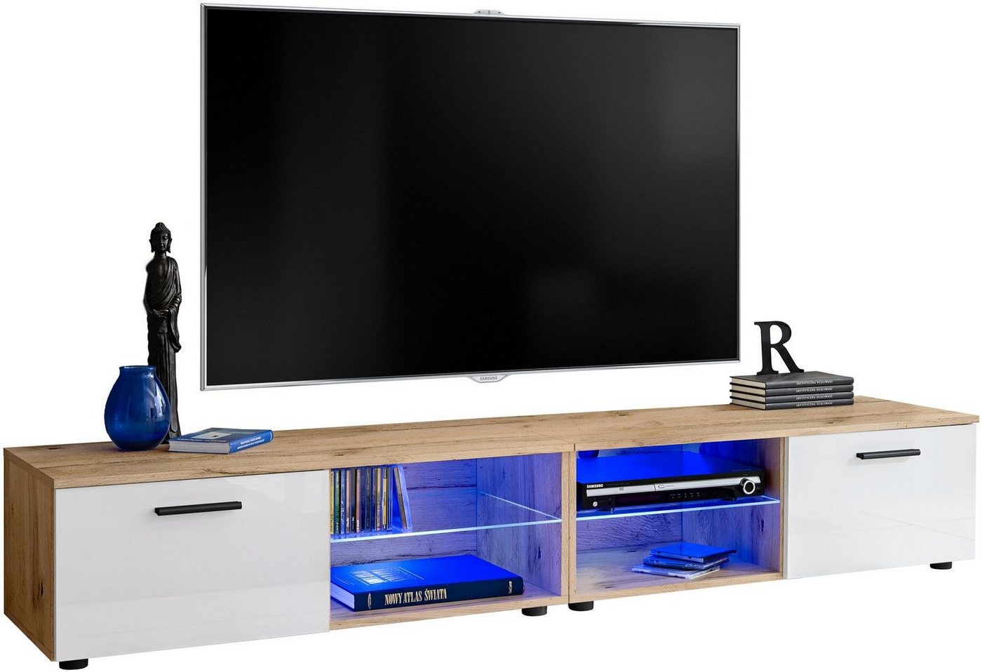 Stylefy Lowboard Teka XIII (TV-Kommode, TV-Schrank, Fernsehschrank), 2xLowboard, wahlweise mit LED-Beleuchtung, Modern Design, Hochglanzfront, viel Stauraum, variabel stellbar, für Wohnzimmer von Stylefy