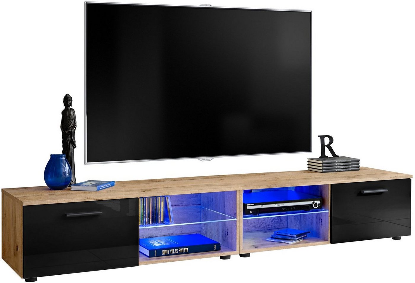 Stylefy Lowboard Teka XIII (TV-Kommode, TV-Schrank, Fernsehschrank), 2xLowboard, wahlweise mit LED-Beleuchtung, Modern Design, Hochglanzfront, viel Stauraum, variabel stellbar, für Wohnzimmer von Stylefy