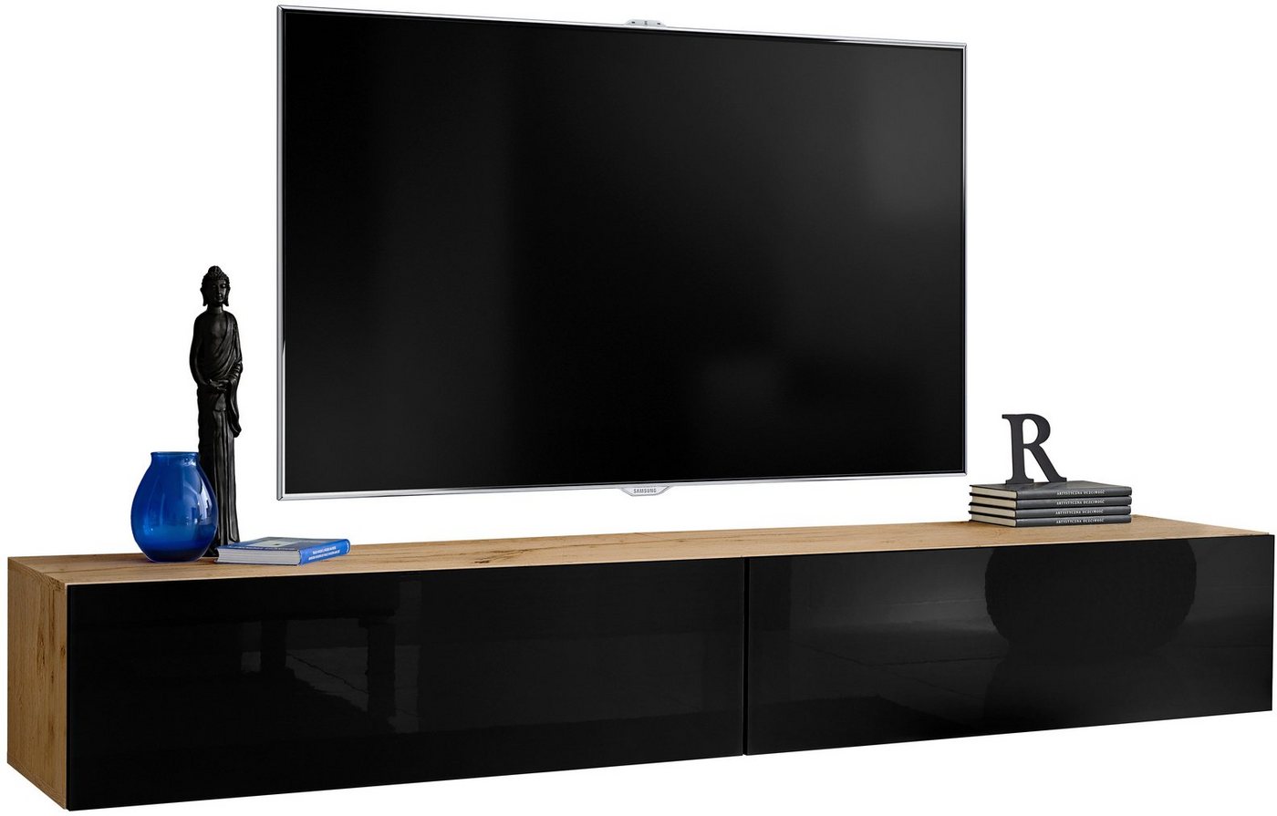 Stylefy Lowboard Teka XIX (TV-Kommode, TV-Schrank, Fernsehschrank), mit 4 Fächer, mit Push-to-Open, Modern Design, aus Holzwerkstoff, viel Stauraum, für Wohnzimmer, variabel hängbar, Hochglanzfront von Stylefy