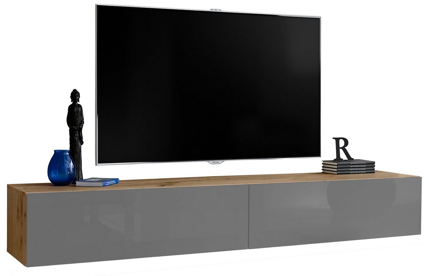 Stylefy Lowboard Teka XIX (TV-Kommode, TV-Schrank, Fernsehschrank), mit 4 Fächer, mit Push-to-Open, Modern Design, aus Holzwerkstoff, viel Stauraum, für Wohnzimmer, variabel hängbar, Hochglanzfront von Stylefy