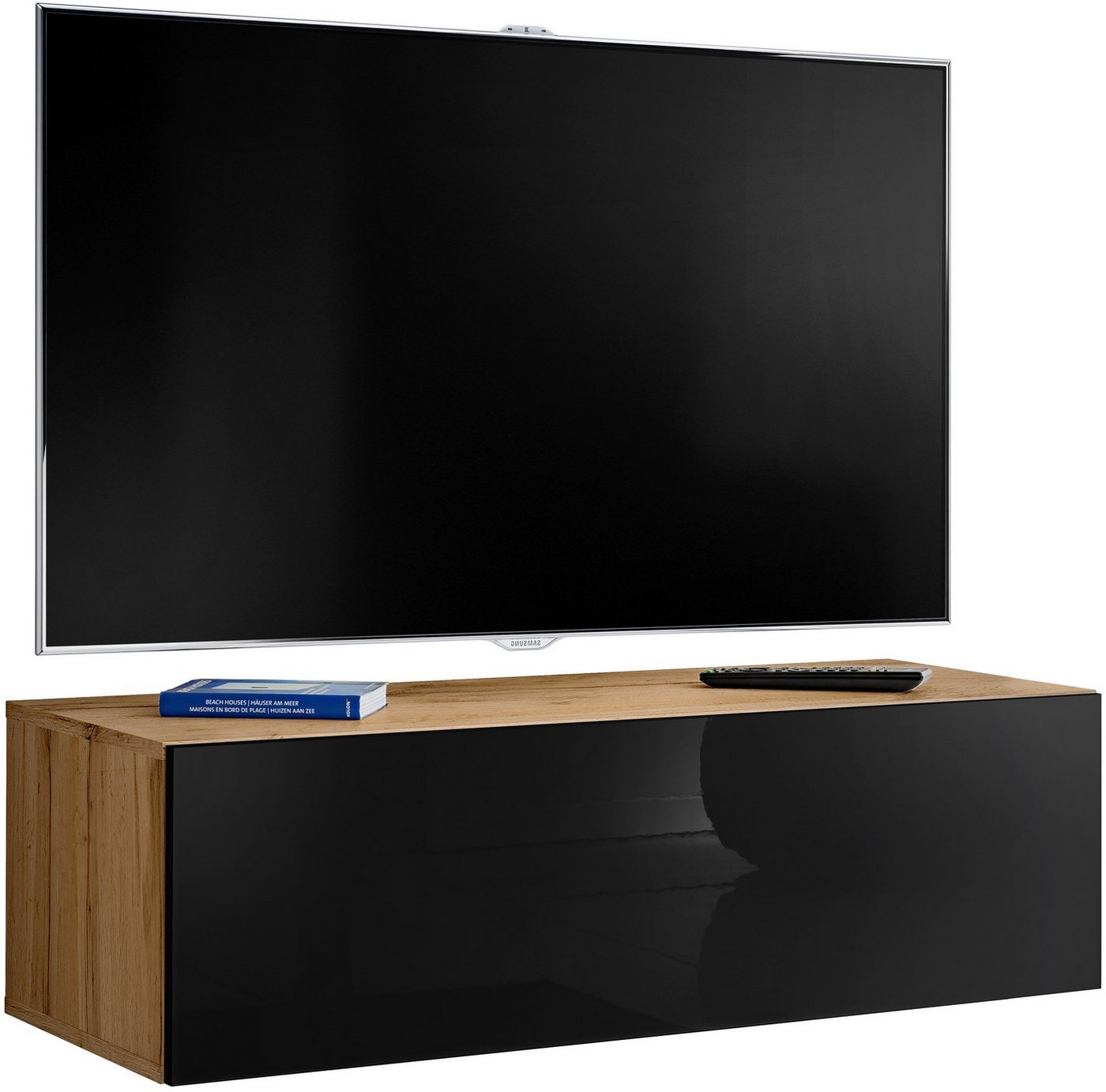 Stylefy Lowboard Teka XVII (TV-Kommode, TV-Schrank, Fernsehschrank), mit 2 Fächer, Hochglanzfront, mit Push-to-Open, Modern Design, aus Holzwerkstoff, viel Stauraum, für Wohnzimmer, variabel hängbar von Stylefy