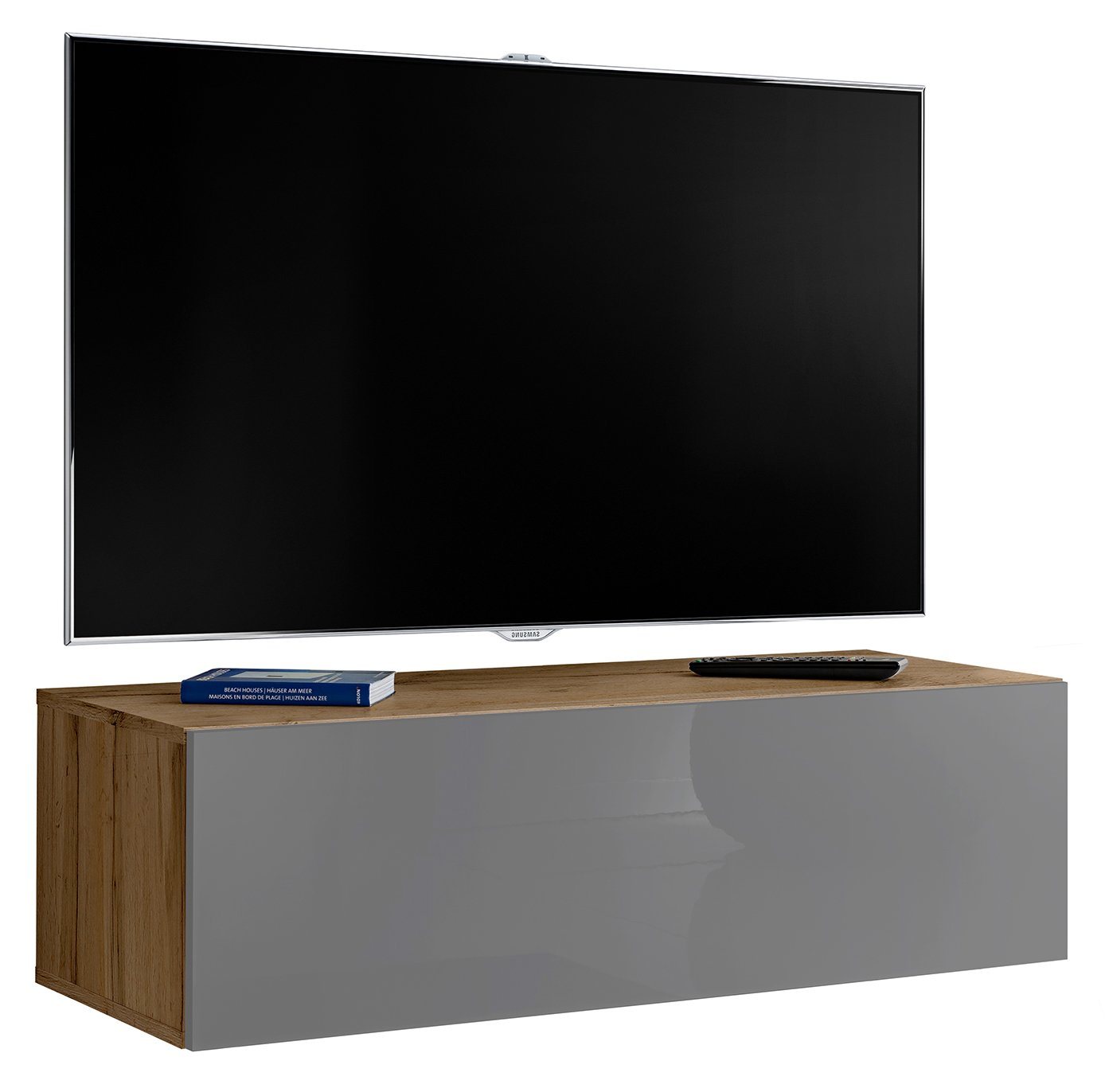 Stylefy Lowboard Teka XVII (TV-Kommode, TV-Schrank, Fernsehschrank), mit 2 Fächer, Hochglanzfront, mit Push-to-Open, Modern Design, aus Holzwerkstoff, viel Stauraum, für Wohnzimmer, variabel hängbar von Stylefy