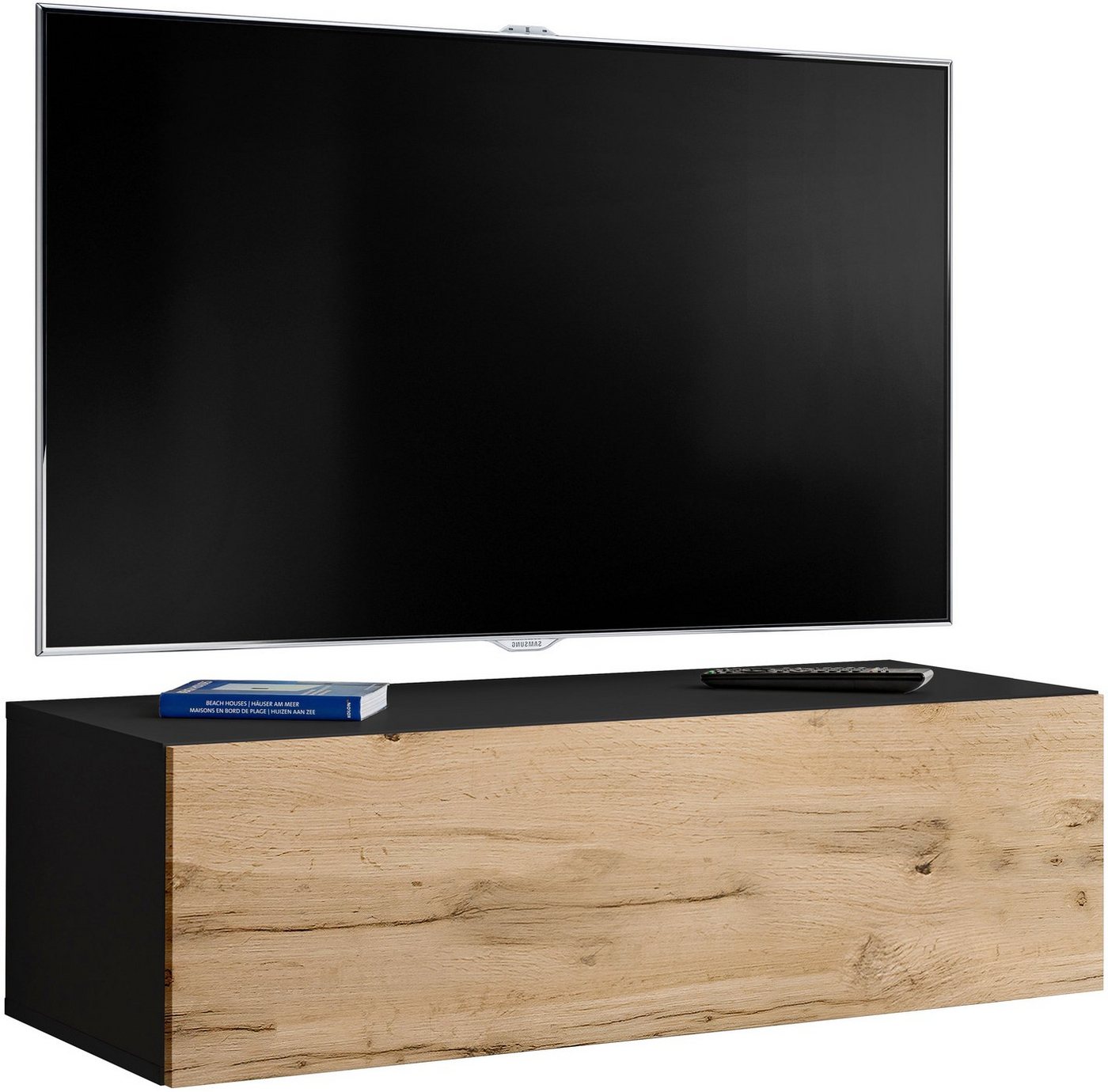 Stylefy Lowboard Teka XVIII (TV-Kommode, TV-Schrank, Fernsehschrank), mit 2 Fächer, mit Push-to-Open, Modern Design, aus Holzwerkstoff, viel Stauraum, für Wohnzimmer, variabel hängbar von Stylefy