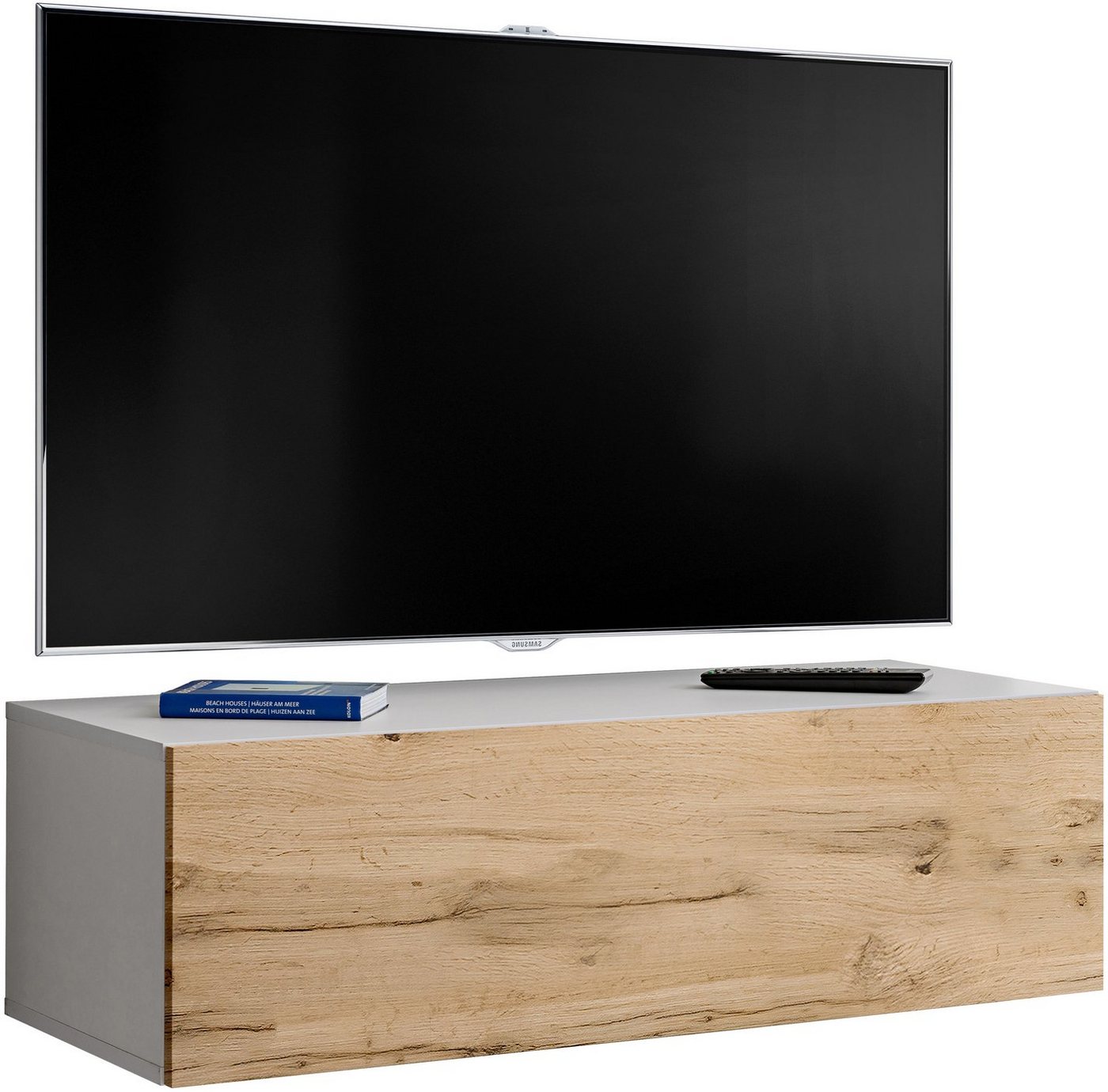 Stylefy Lowboard Teka XVIII (TV-Kommode, TV-Schrank, Fernsehschrank), mit 2 Fächer, mit Push-to-Open, Modern Design, aus Holzwerkstoff, viel Stauraum, für Wohnzimmer, variabel hängbar von Stylefy