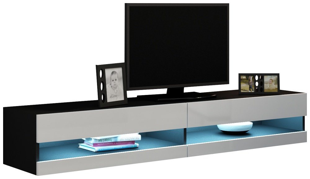 Stylefy Lowboard Vago New (TV-Kommode, TV-Schrank), 2 Fächer, inkl. LED-Beleuchtung, Hochglanzfront, Modern Design von Stylefy