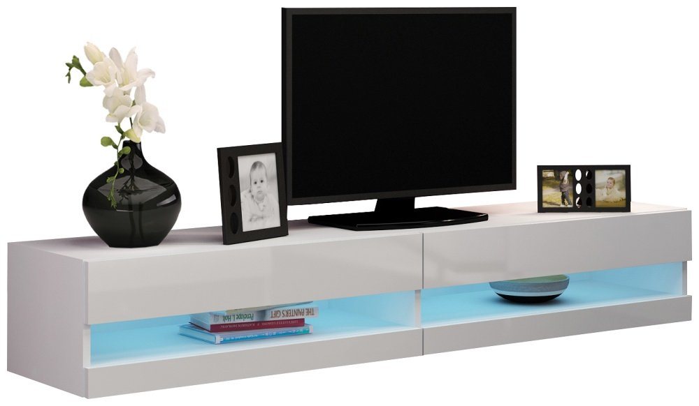 Stylefy Lowboard Vago New (TV-Kommode, TV-Schrank), 2 Fächer, inkl. LED-Beleuchtung, Hochglanzfront, Modern Design von Stylefy