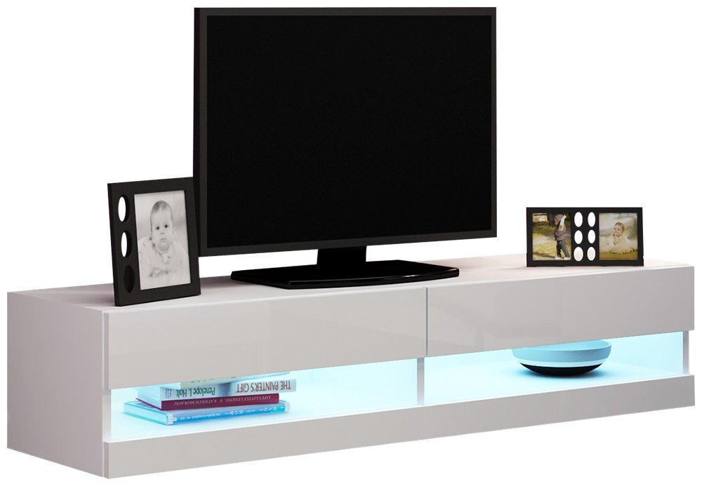 Stylefy Lowboard Vago New 140 30x140x40 (TV-Kommode, TV-Schrank), viel Stauraum, inkl. LED-Beleuchtung, Hochglanzfront, Modern Design von Stylefy