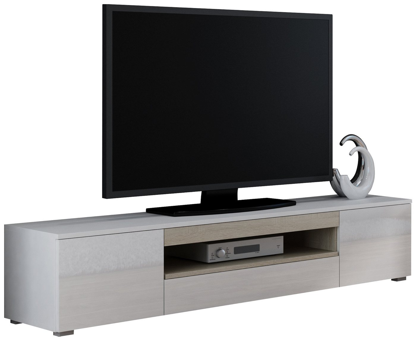 Stylefy Lowboard Veva 180 cm (TV-Kommode, TV-Schrank), viel Stauraum, mit Fächern und Schublade, Push-to-Open, Hochglanzfront, Modern Design von Stylefy