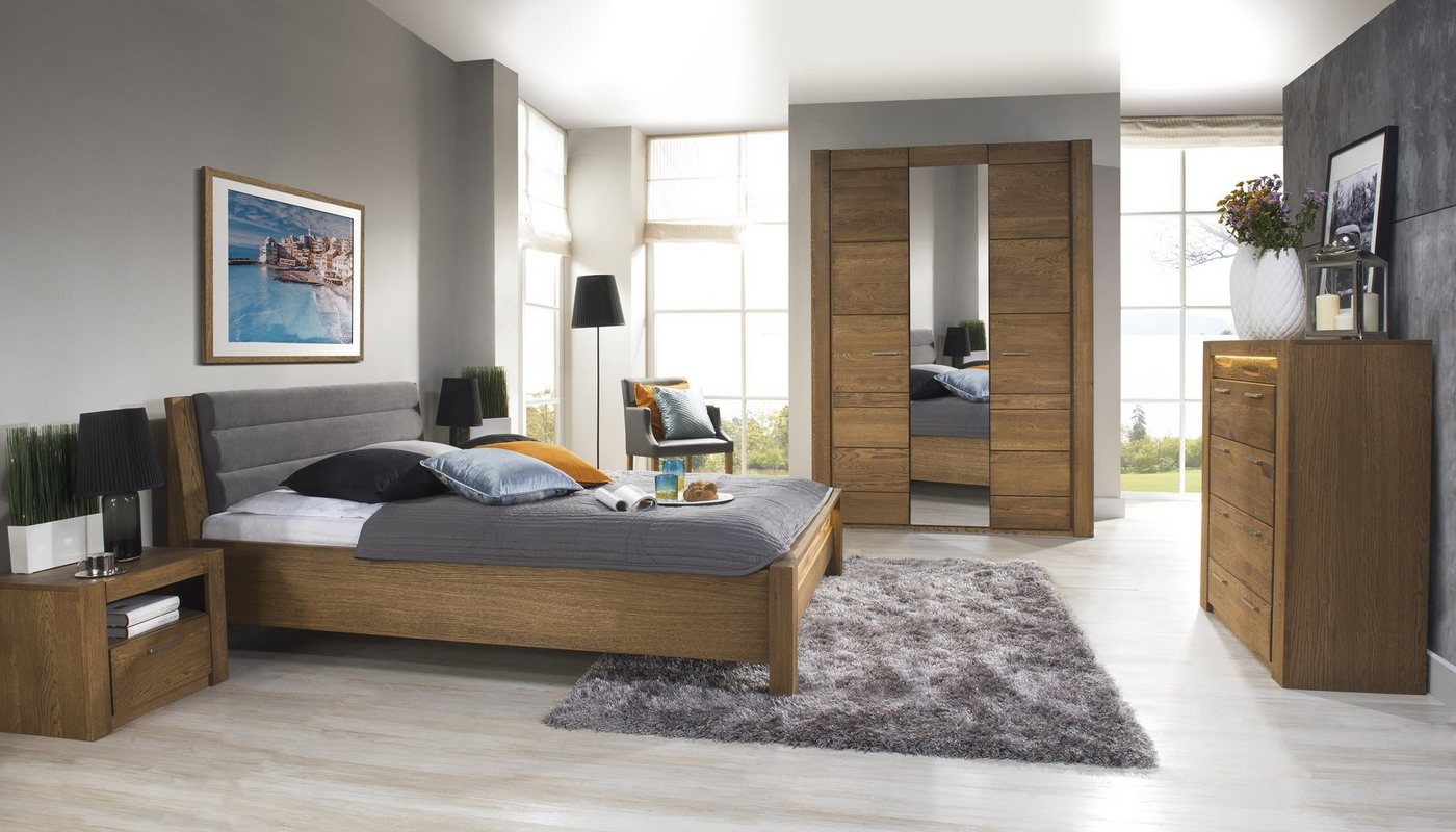 Stylefy Massivholzbett Vittorio I Massivholz Eiche Rustikal (Schlafzimmerbett, Bett), 160x200 cm, aus Massivholz, mit Lattenrost, Kopfteil gepolstert von Stylefy