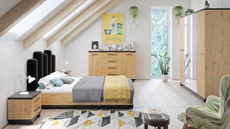 99rooms Nachttisch Soyer Artisan Eiche Melamin Graphit (Nachtkommode, Nachttischschrank), mit 2 Schubladen, aus Holzwerkstoff, viel Stauraum, Modern Design von 99rooms
