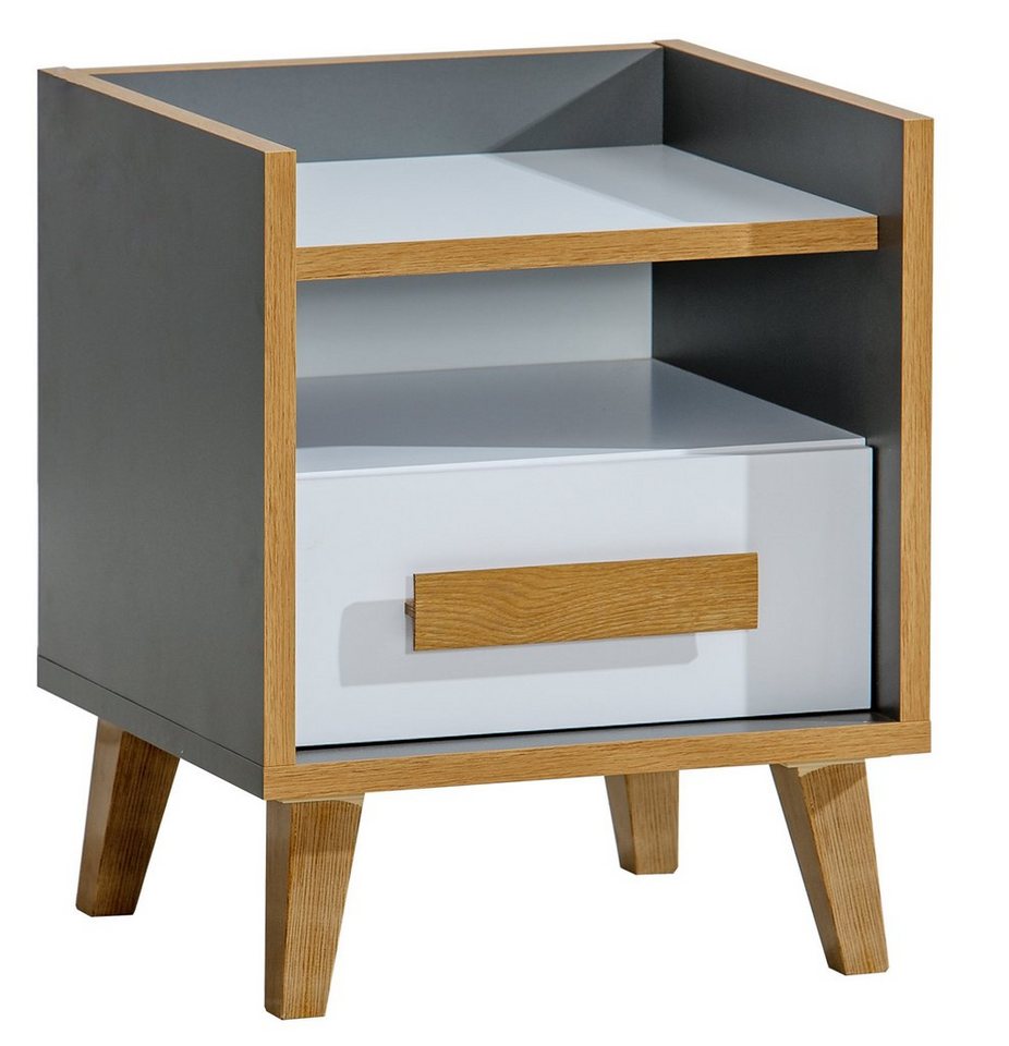 99rooms Nachttisch Wersum Anthrazit Weiß Eiche Riviera (Nachtkommode, Nachttischschrank), mit Schublade und Fach, Spanplatte, Massivholz, Skandinavisch Design 99rooms Nachttisch Wersum Anthrazit Weiß Eiche Riviera (Nachtkommode, Nachttischschrank), mit Schublade und Fach, Spanplatte, Massivholz, Skandinavisch Design von 99rooms