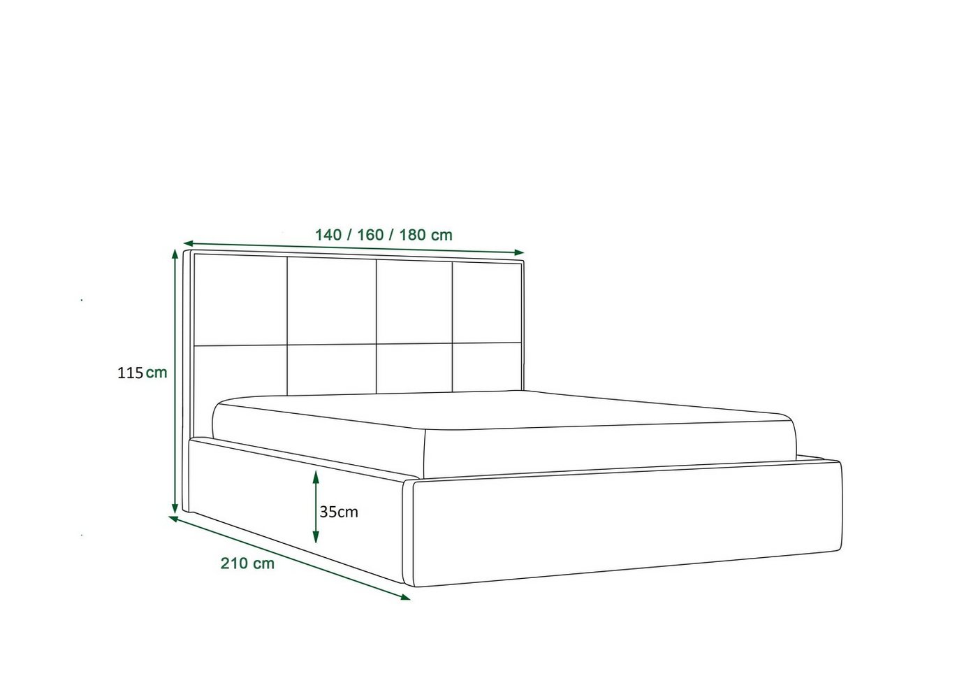 Stylefy Polsterbett Antonio (Schlafzimmerbett, Bett), 140/160/180 x 200 cm, Bettkasten, Kopfteil gepolstert von Stylefy