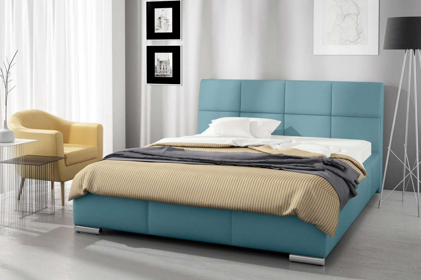 Stylefy Polsterbett Jayden (Schlafzimmerbett, Bett), 120/140/160/180/200x200 cm, wahlweise mit Bettkasten, mit Lattenrost von Stylefy