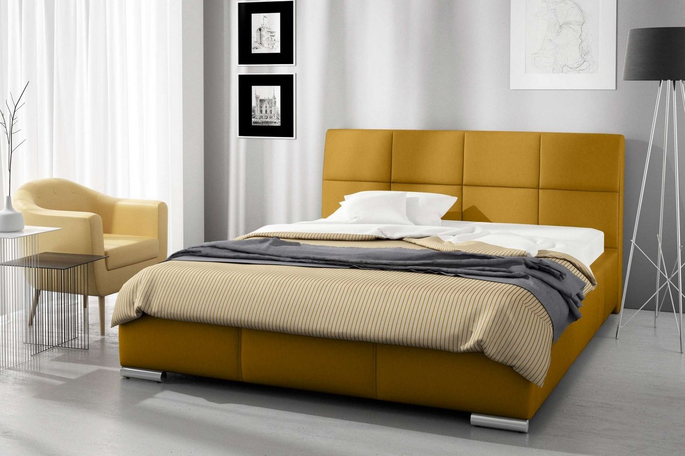 Stylefy Polsterbett Jayden (Schlafzimmerbett, Bett), 120/140/160/180/200x200 cm, wahlweise mit Bettkasten, mit Lattenrost von Stylefy
