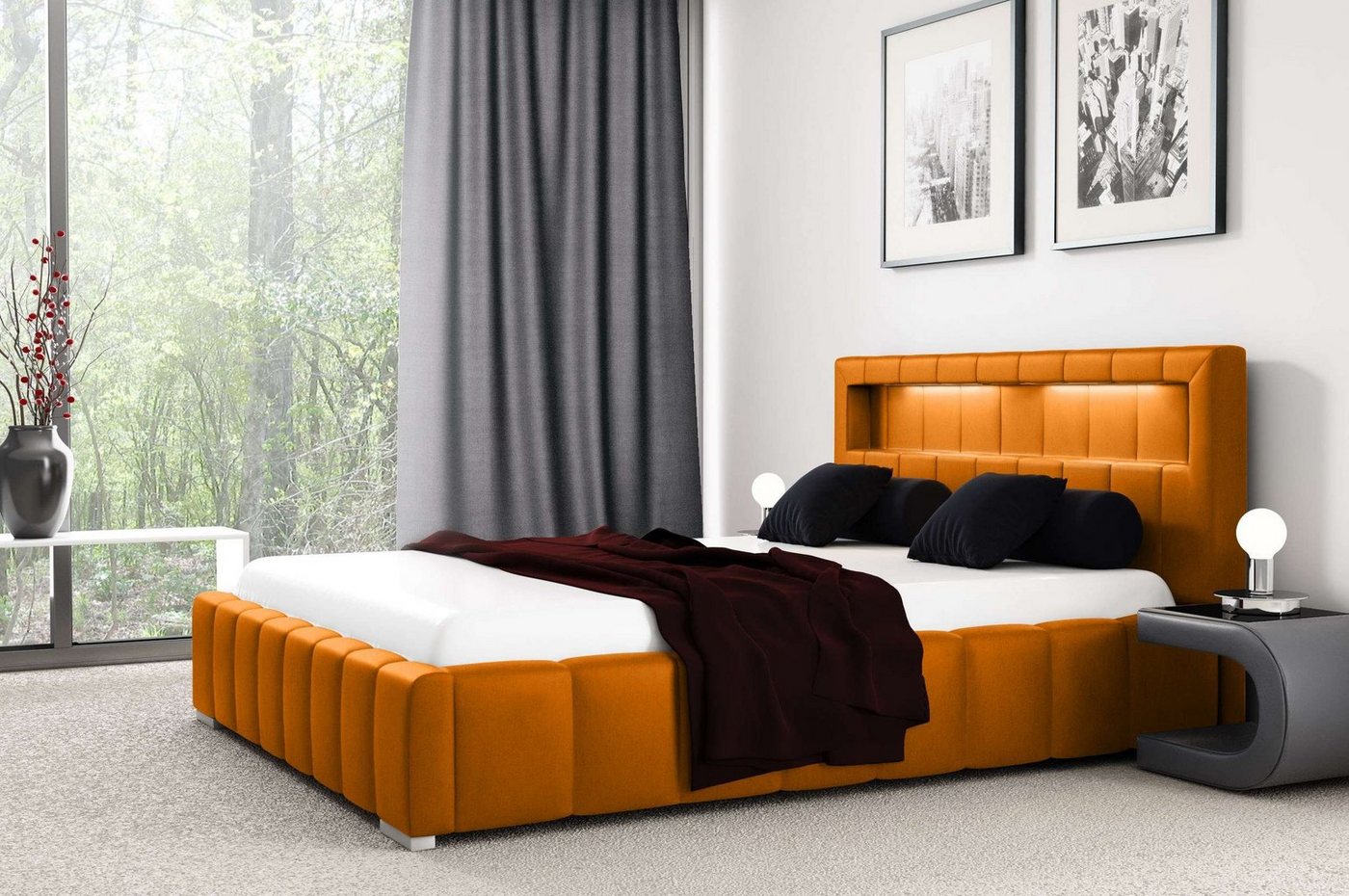 Stylefy Polsterbett Jonas (Schlafzimmerbett, Bett), 120/140/160/180/200x200 cm, wahlweise mit Bettkasten, mit Lattenrost von Stylefy