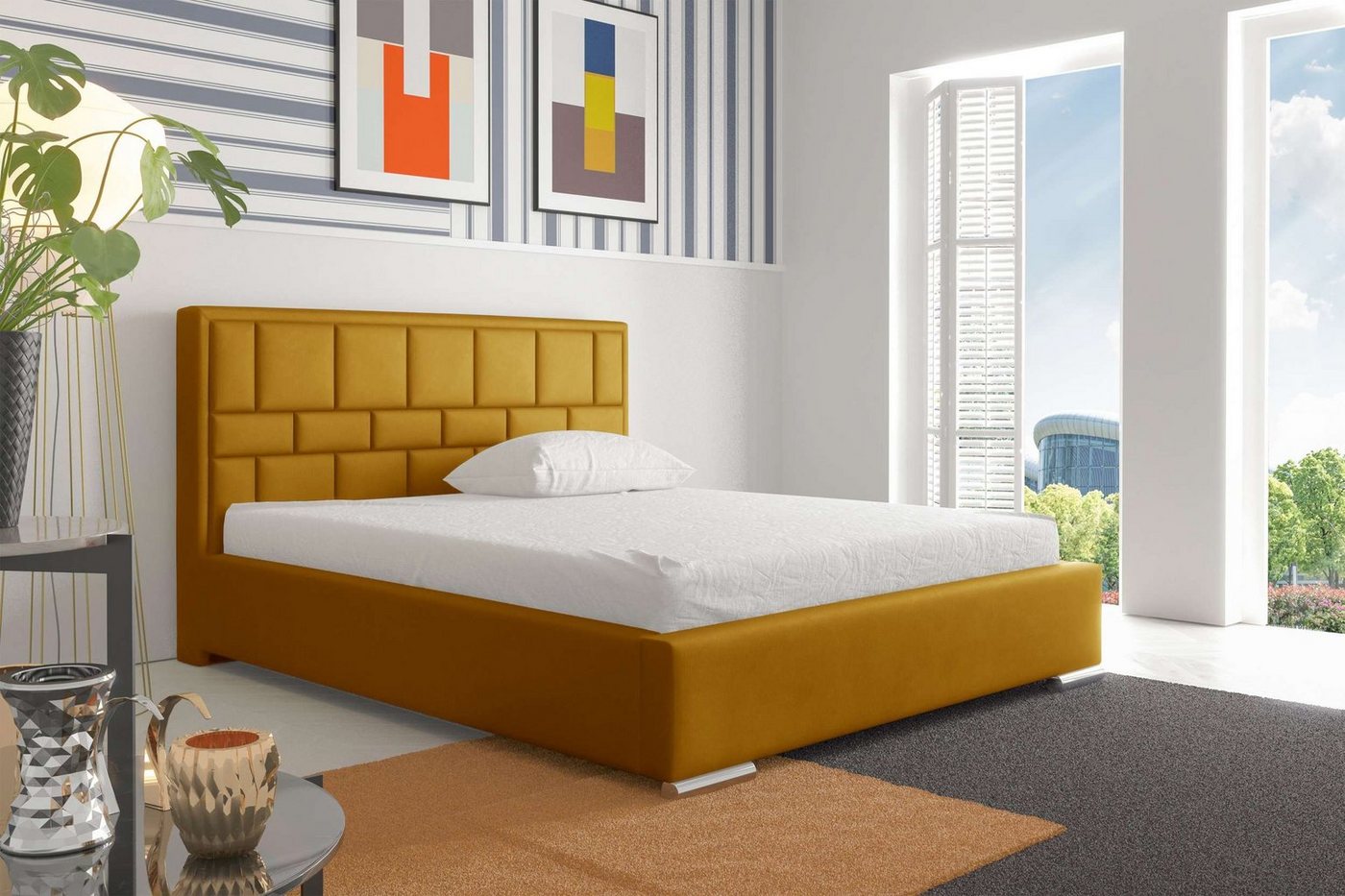 Stylefy Polsterbett Joseph (Schlafzimmerbett, Bett), wahlweise mit Bettkasten, Kopfteil gepolstert, mit Lattenrost von Stylefy