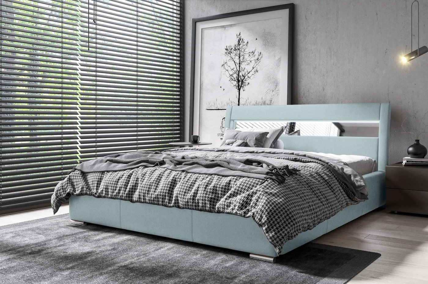 Stylefy Polsterbett Kensley (Schlafzimmerbett, Bett), wahlweise mit Bettkasten, inkl. LED-Beleuchtung, mit Lattenrost von Stylefy