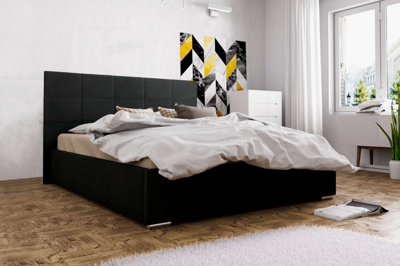 Stylefy Polsterbett Mezzo (Schlafzimmerbett, Bett), 140/160/180 x 200 cm, Bettkasten, Kopfteil gepolstert von Stylefy