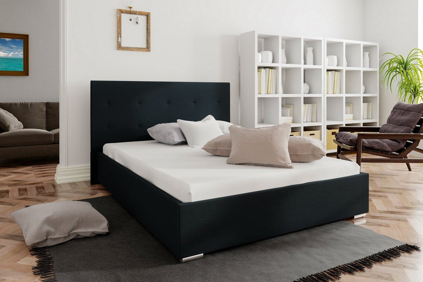 Stylefy Polsterbett Tokyo (Schlafzimmerbett, Bett), 120/140/160/180 x 200 cm, Bettkasten, Kopfteil gepolstert von Stylefy