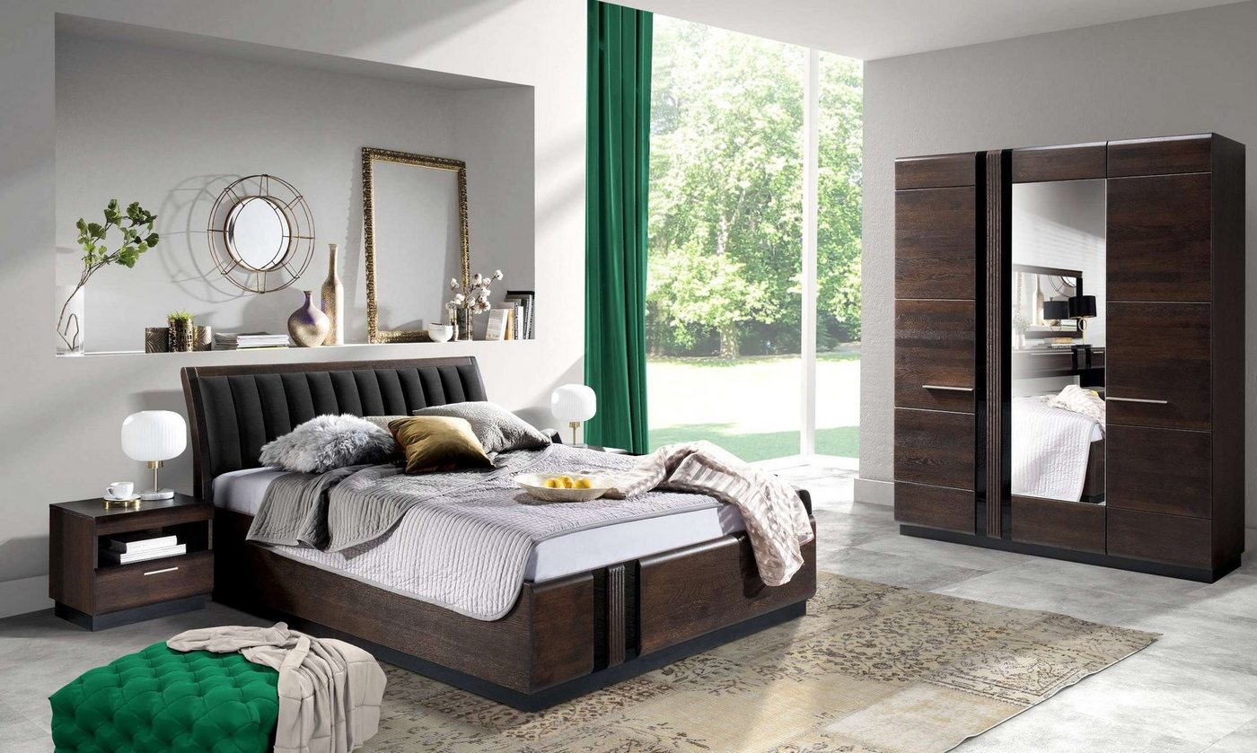 Stylefy Schlafzimmer-Set »Portolano II Massivholz Schokolade Eiche«, (Komplett-Set (4-St), 4-teilig, aus Massivholz, Glaselemente, variabel stellbar von Stylefy