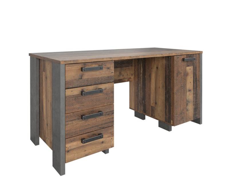 99rooms Schreibtisch Califfo Altes Holz Optik Beton Optik (Computertisch, Bürotisch), mit Schubladen, viel Stauraum, aus Holzwerkstoff, variabel stehend von 99rooms