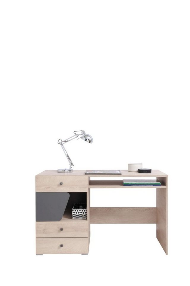 Stylefy Schreibtisch Japan Eiche Anthrazit (Computertisch, Bürotisch), mit Schubladen, Spanplatte, viel Stauraum, Modern Design von Stylefy