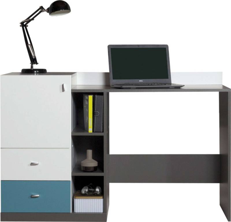99rooms Schreibtisch Lator Graphit Weiß Atlantic (Computertisch, Bürotisch), mit Schubladen, Spanplatte, viel Stauraum, Modern Design von 99rooms