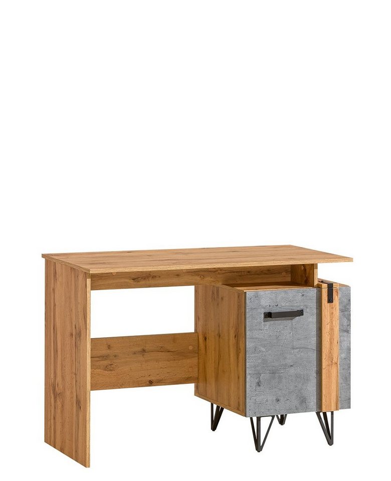 Stylefy Schreibtisch Loffer Wotan Eiche Beton (Computertisch, Bürotisch), viel Stauraum, mit Einlegeboden und Fächern, Metallelemente, Industrial Design von Stylefy