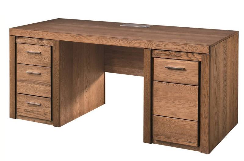 99rooms Schreibtisch Vittorio Massivholz Eiche Rustikal (Computertisch, Bürotisch), rechteckig, aus Massivholz, mit Schubladen, viel Stauraum von 99rooms